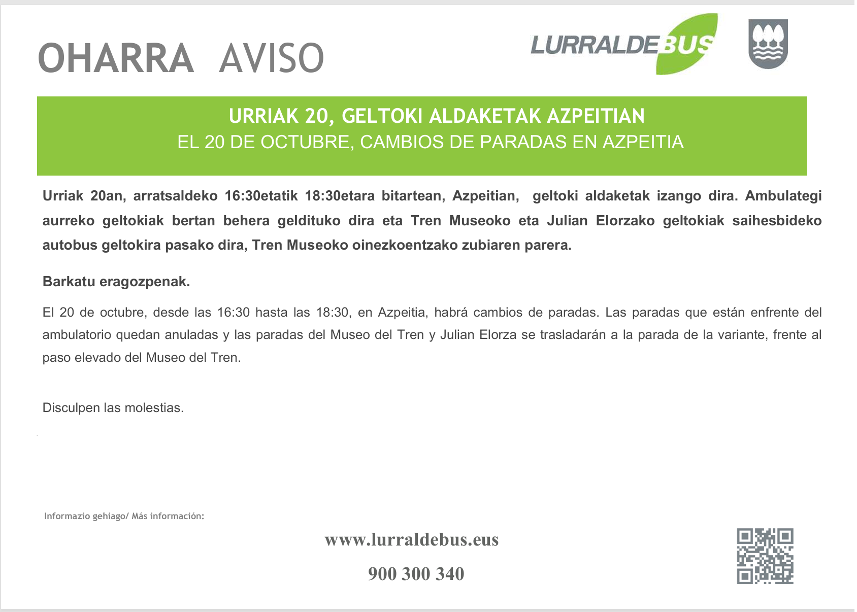 CAMBIO DE PARADAS EN AZPEITIA