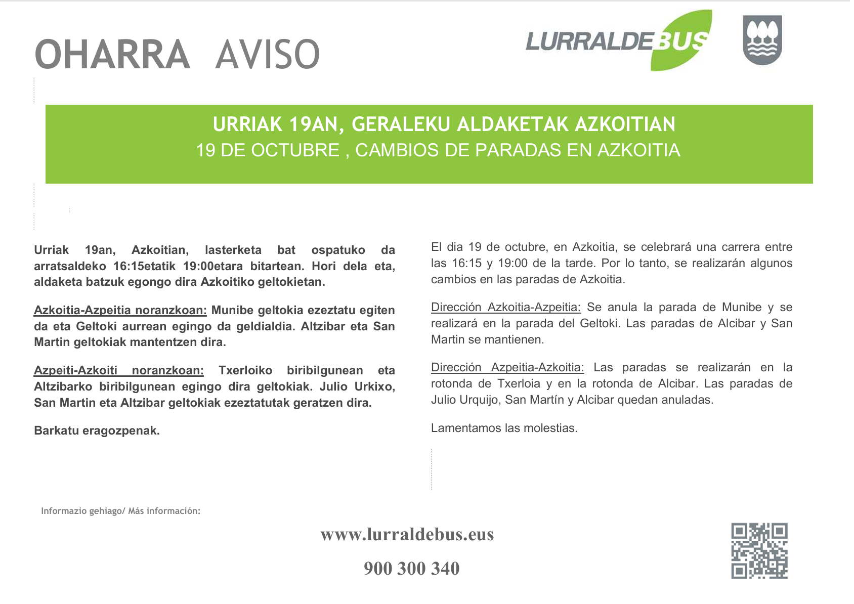 GERALEKU ALDAKETAK AZKOITIAN