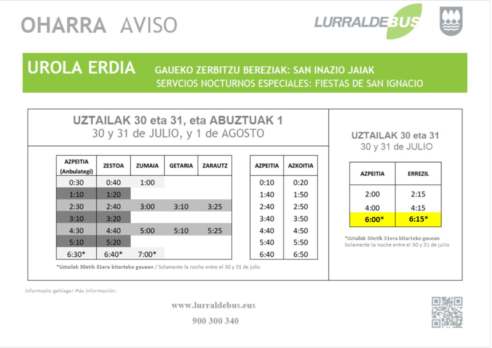 gaueko zerbitzuak san inazio